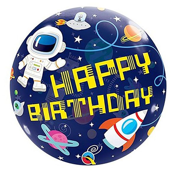 Bubble-Ballon Weltall Happy Birthday heliumgefüllt